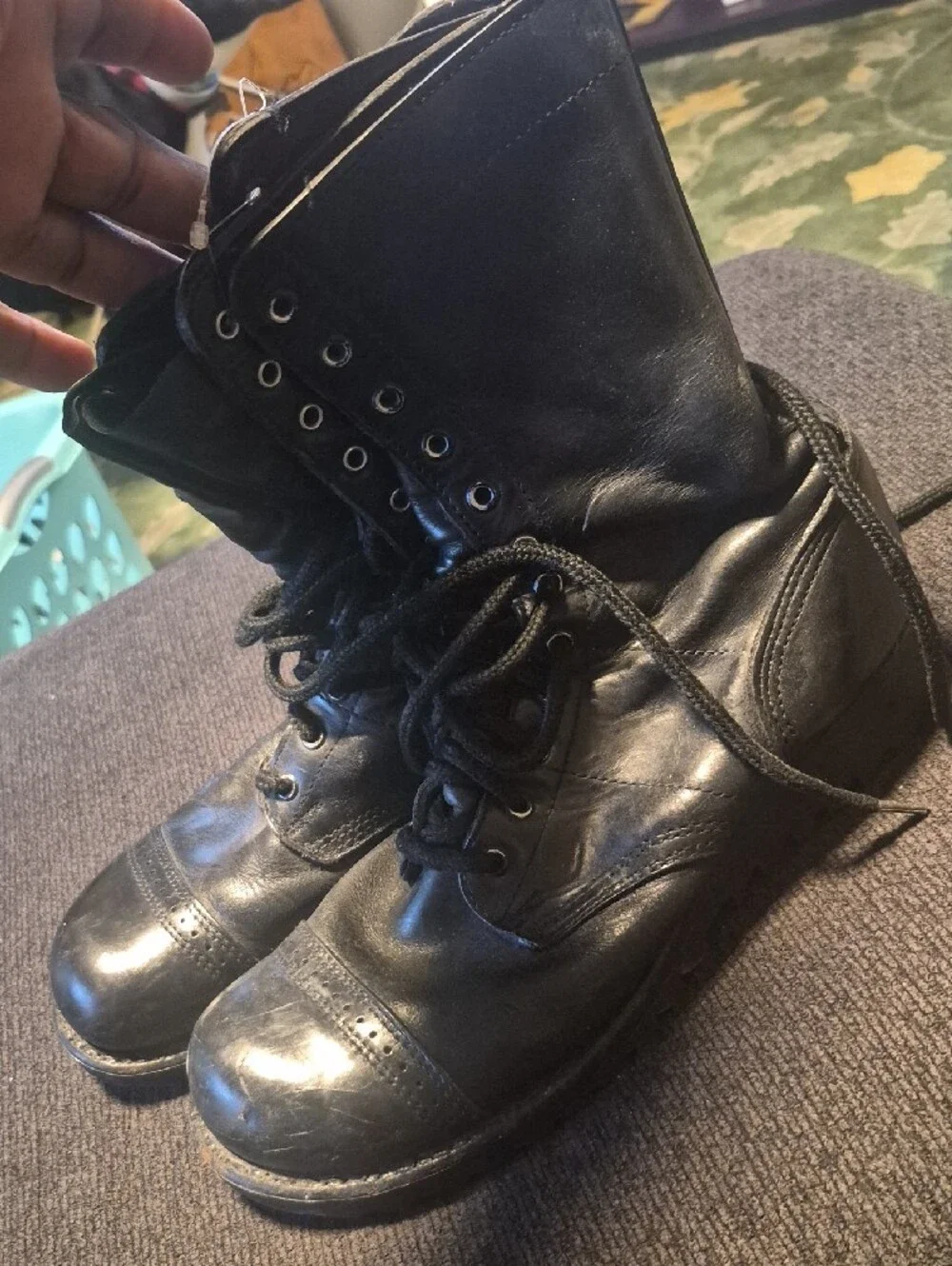 Men's Black Leather Lace-Up Work Boots